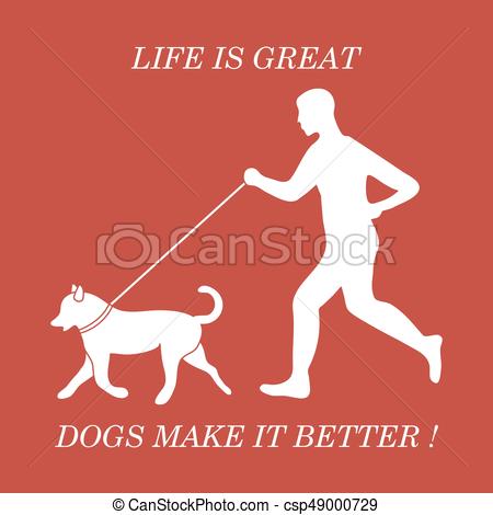 450x470 Silhouette Of Man Jogging With Dog On Leash. Design Element For