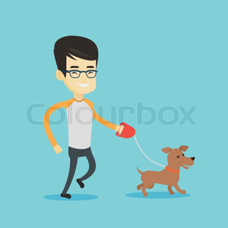 800x800 Asian Young Man With His Dog. Cheerful Man Walking With His Small