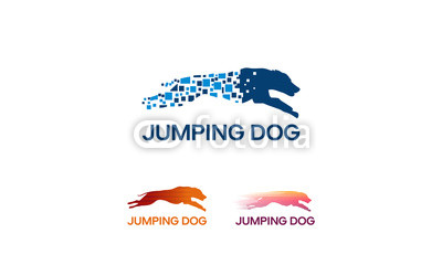 400x240 Set Of Fast Jumping Dog Logo Vector, Dog Training Logo Template