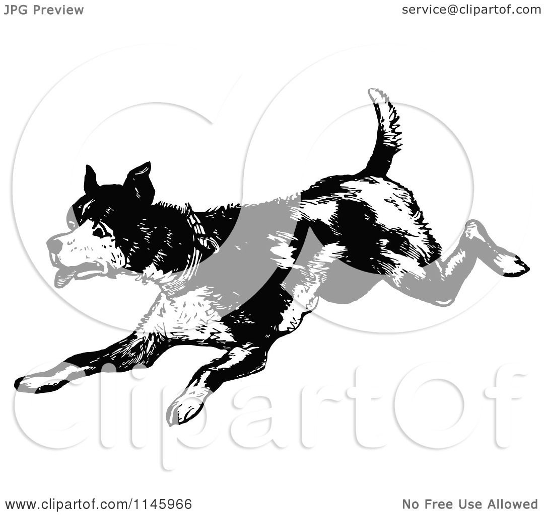 1080x1024 Clipart Of A Retro Vintage Black And White Dog Running