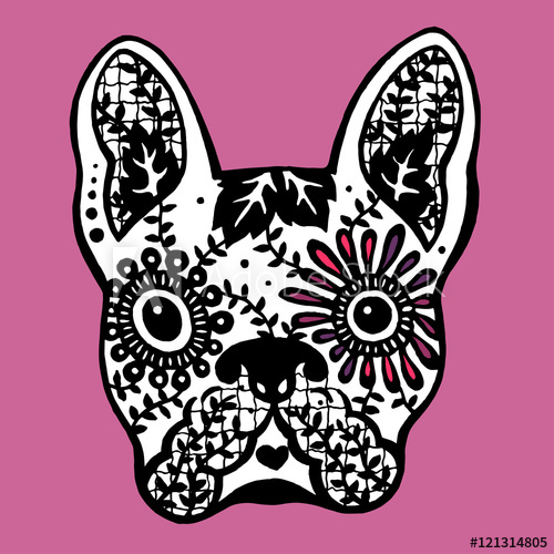 500x500 French Bulldog Sugar Skull, Frenchie Cute Dog Day Of The Dead