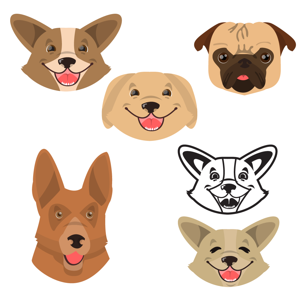 1000x1000 Cute Smiling Happy Dogs Vector Set