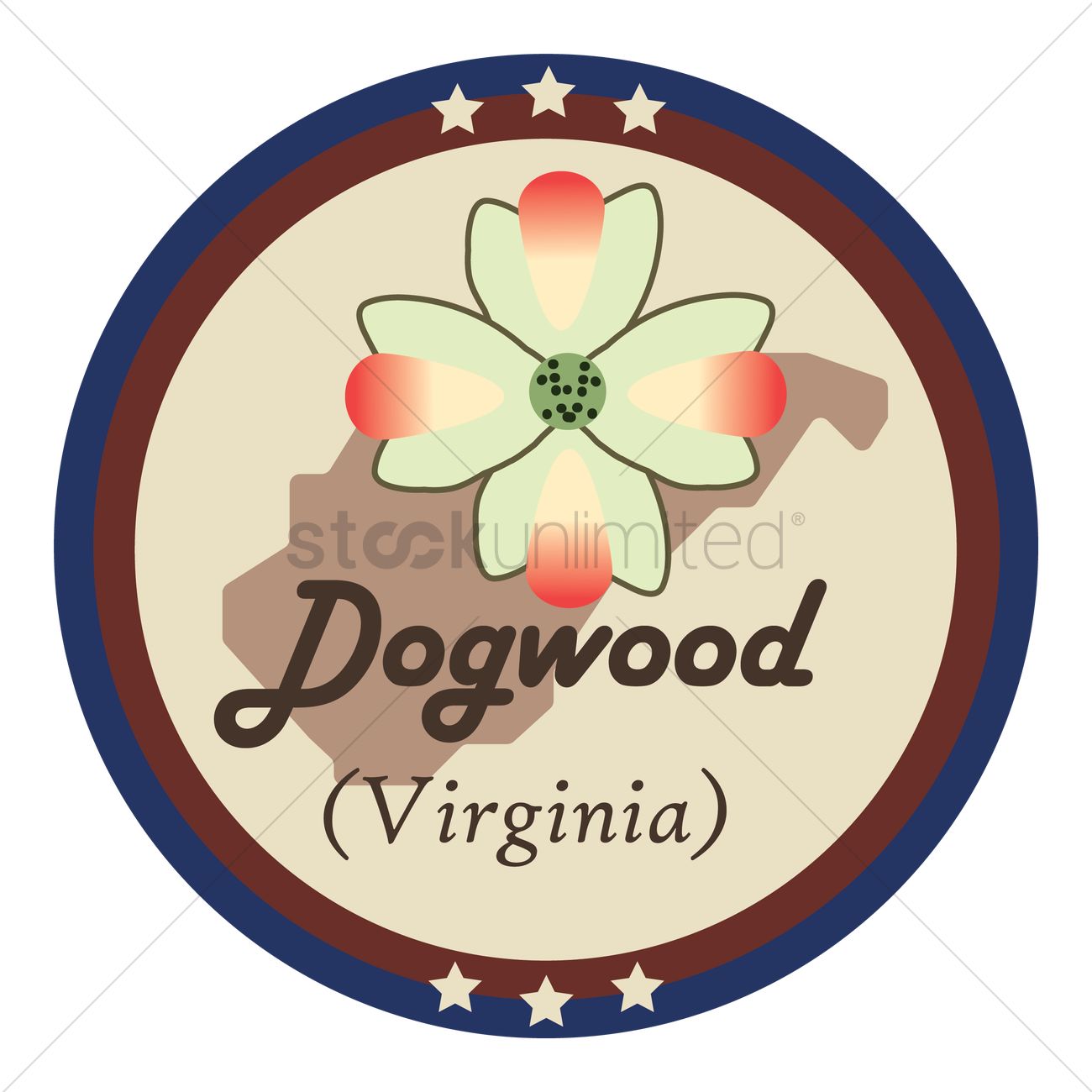 1300x1300 Virginia State With Dogwood Flower Vector Image