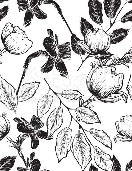 429x556 Seamless Botanical Floral Pattern Of Dogwood And Daffodils. Hand