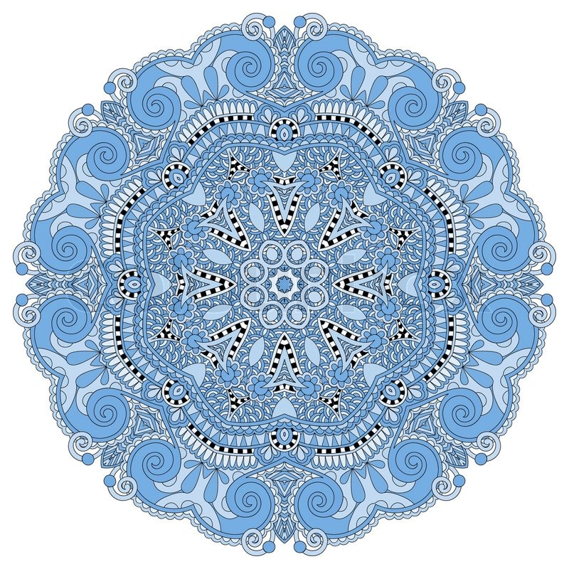 800x800 Blue Colour Circle Lace Ornament, Round Ornamental Geometric Doily