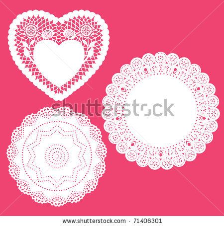 450x455 Set For Round And Heart Shape Lace Doily. Vector Illustration