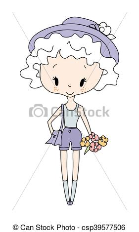 281x470 Illustration Of Vector Little Girl Doll. Little Girl With Flowers.