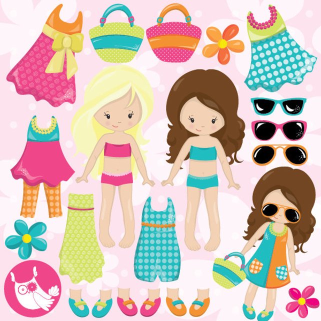642x642 Summer Girls Clipart Commercial Use Paper Doll Vector Etsy