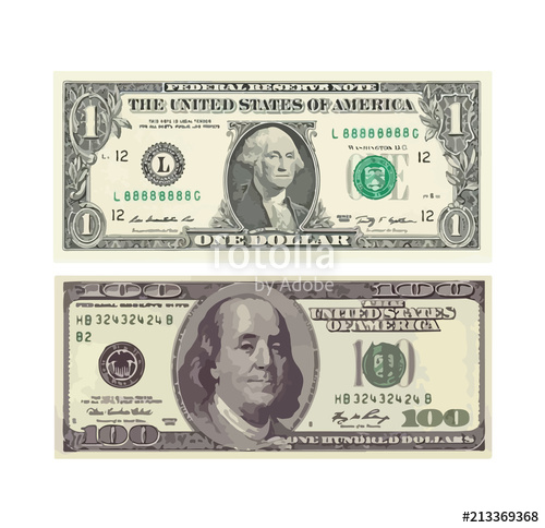 500x484 A Hundred Dollar And One Dollar Bill. Vector Illustration Stock