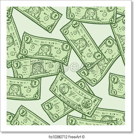 561x581 Free Art Print Of Seamless Dollar Bill Background. Doodle Style