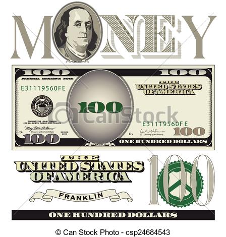 448x470 Miscellaneous 100 Dollar Bill Elements For Print Or Web.