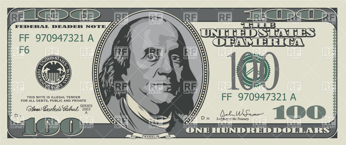 1200x504 One Hundred Dollars Banknote Vector Image Vector Artwork Of