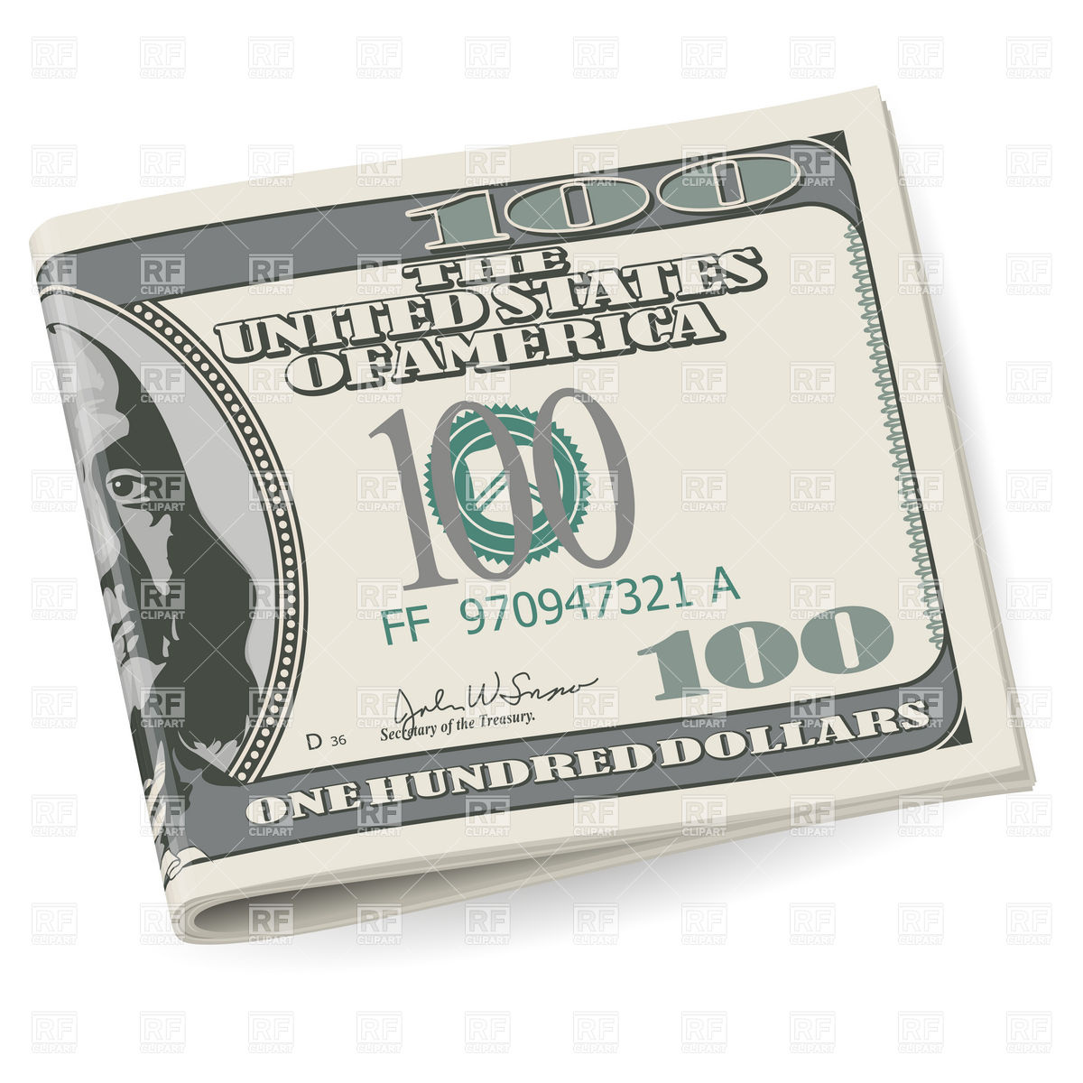 1200x1200 Folded 100 Dollars Banknote Vector Image Vector Artwork Of