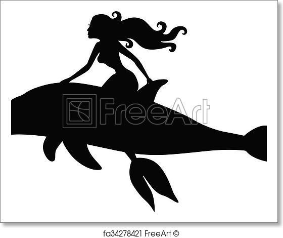 560x470 Free Art Print Of Silhouette Of A Mermaid Riding A Dolphin. Vector