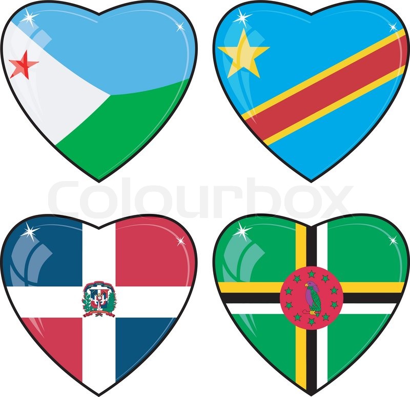 800x774 Set Of Vector Images Of Hearts With The Flags Of Congo, Djibouti