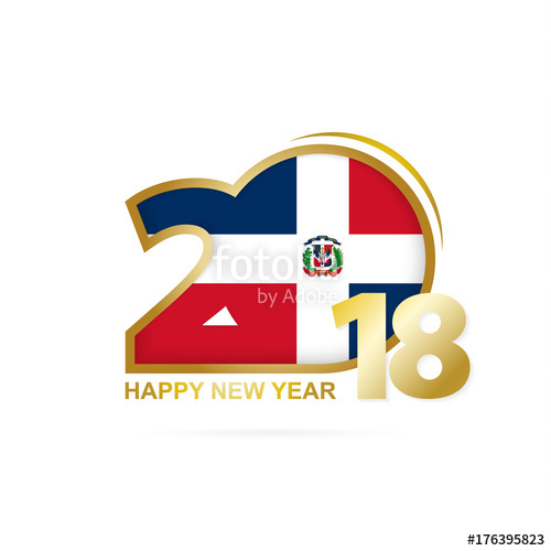 500x500 Year 2018 With Dominican Republic Flag Pattern. Happy New Year