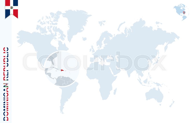 800x510 World Map With Magnifying On Dominican Republic. Blue Earth Globe