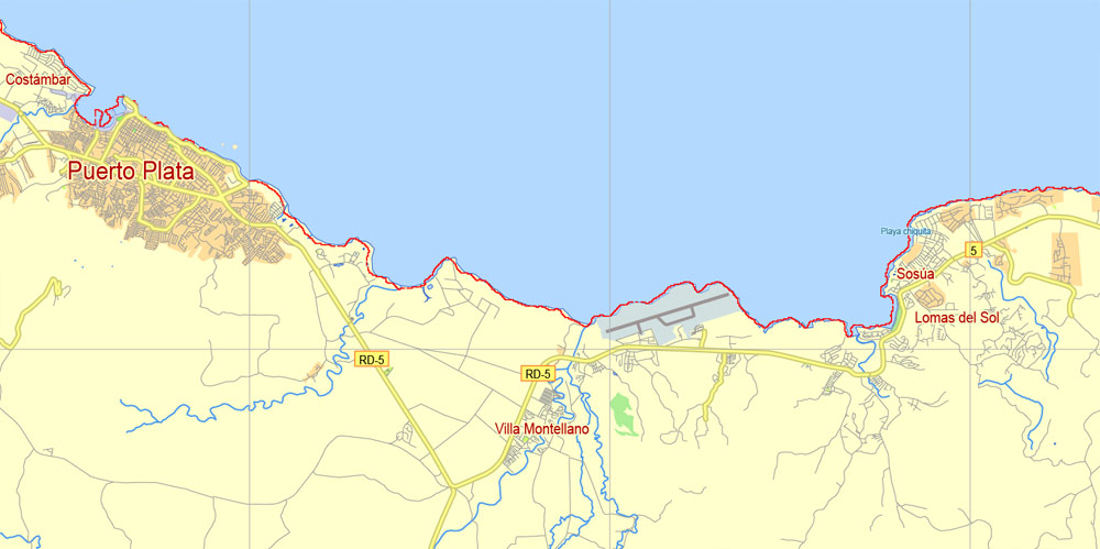 1000x499 Dominican Republic Detailed Map 01 Exact Printable 5 Km Scale