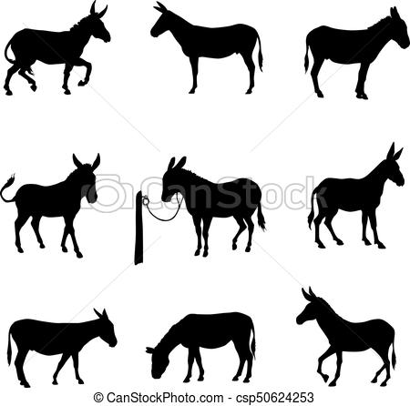 450x446 Black And White Vector Silhouette Of Donkey.