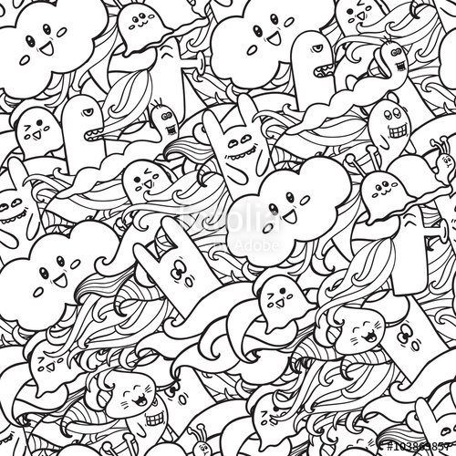 500x500 Doodle Vector Seamless Pattern With Monsters. Funny Monsters