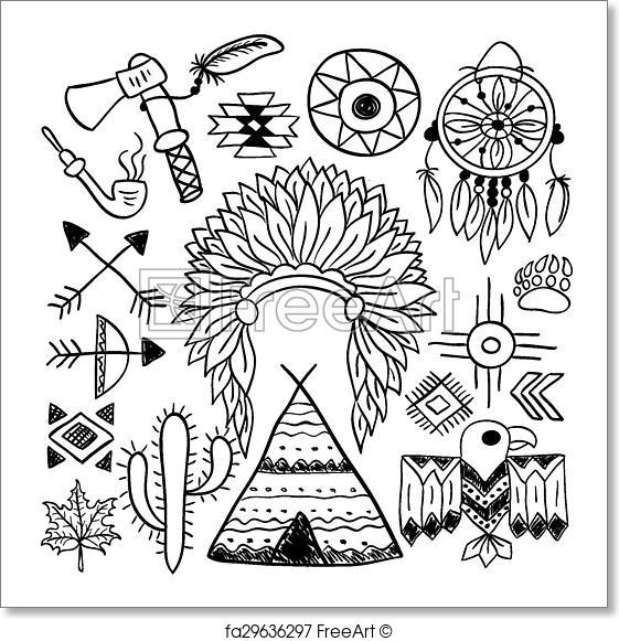 561x581 Free Art Print Of Hand Drawn Doodle Vector Native American Symbols