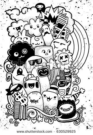 324x470 Hand Drawing Doodle, Vector Illustration ,monster Social Art