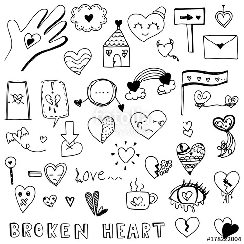 500x500 Broken Heart And Love Heart Doodle Vector Set Stock Image And
