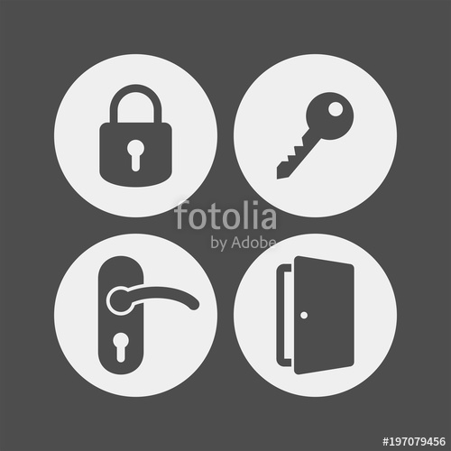 500x500 Padlock Flat Vector Icons Set. Doors Flat Vector Icons Set. Keys