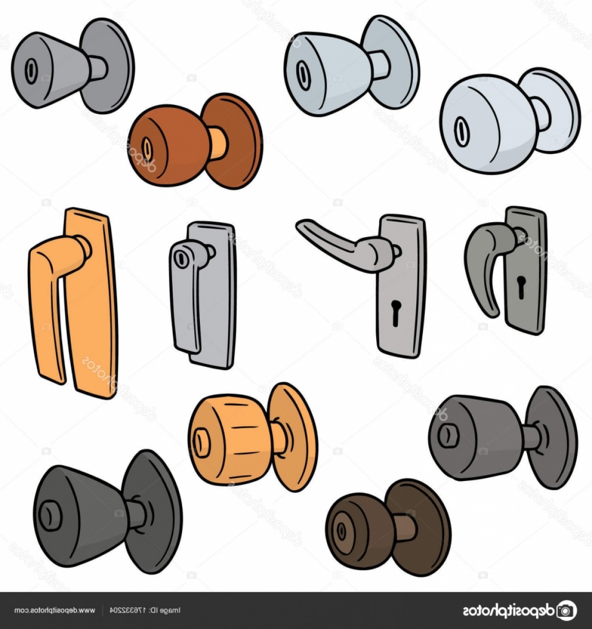 1155x1228 Stock Illustration Vector Set Door Knobs Orangiausa