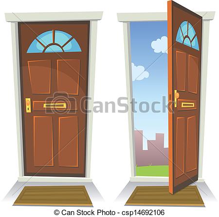 450x445 Cartoon Red Door, Open And Closed. Illustration Of A Cartoon Front