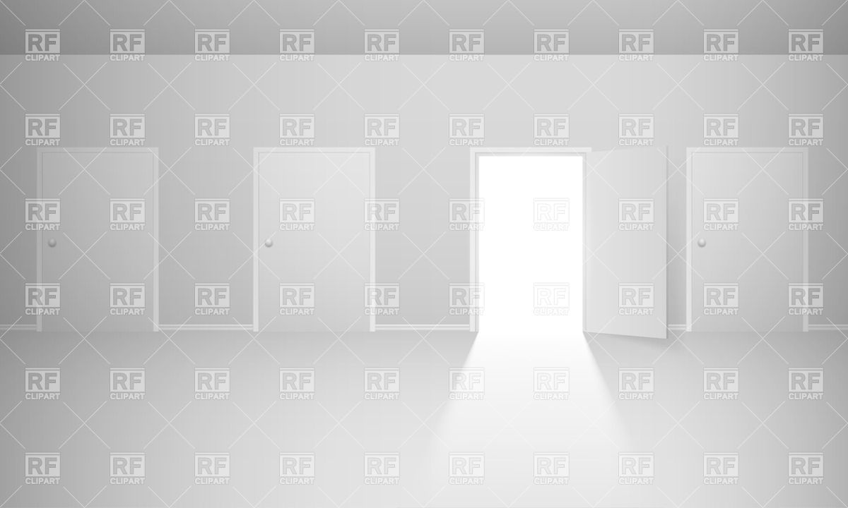 1200x720 Abstract Room With Closed Doors And One Open Door Vector Image