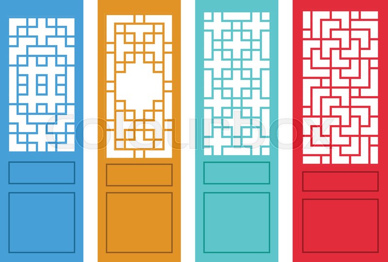 800x540 Set Of Chinese Door In Flat Style, Vector Art Design Stock