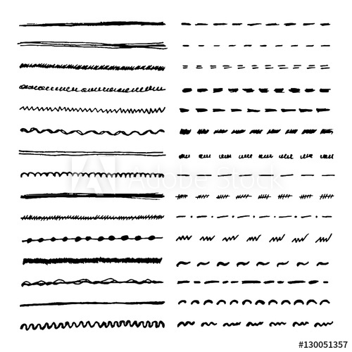 500x500 Set Of Hand Drawn Lines. Vector Dotted, Zigzag, Wavy And Straight