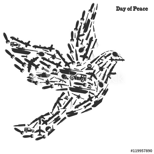 500x500 Peace Symbol Filled With Weapons. Contour Dove Vector Image