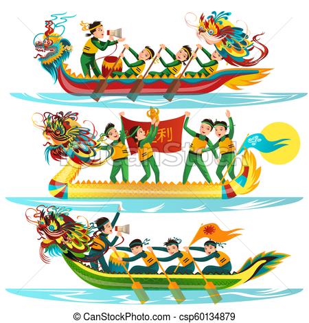 450x470 Dragon Boat Colorful Flat Set Vector Illustration. Dragon Boat