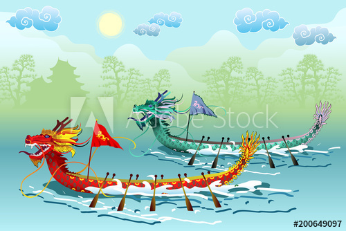 500x334 Dragon Boat Festival (Duanwu Or Zhongxiao). River Landscape With