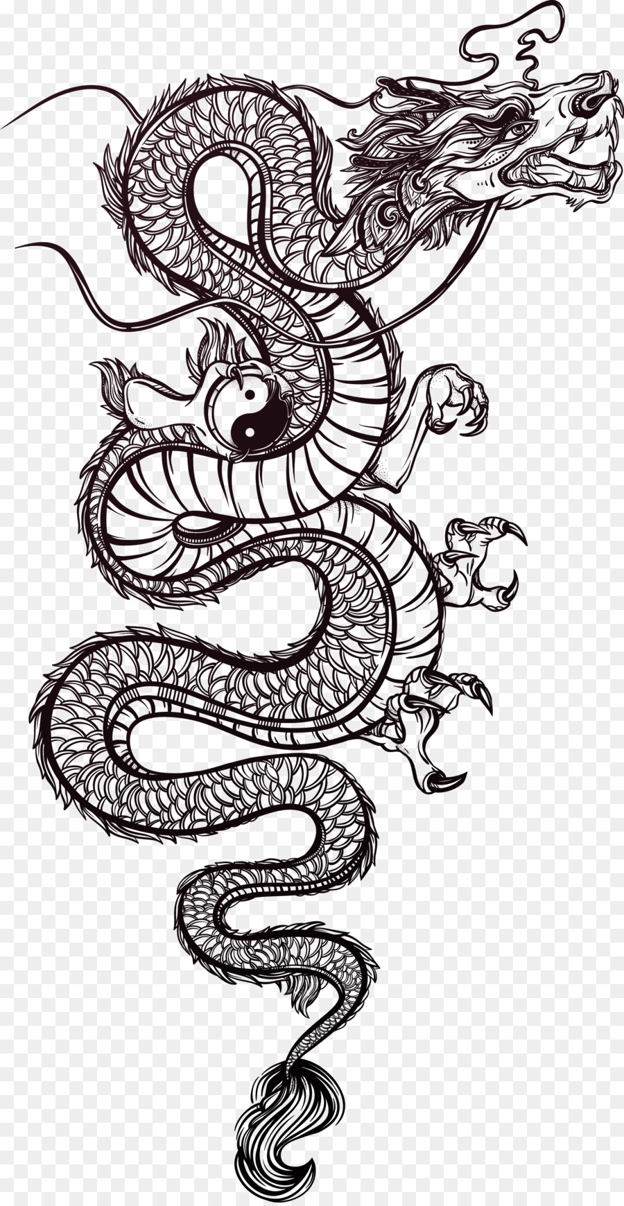 900x1740 Chinese Dragon Tattoo Illustration