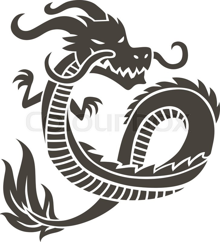 728x800 Dragon Tattoo White Background Vector Illustration. Vector Chinese