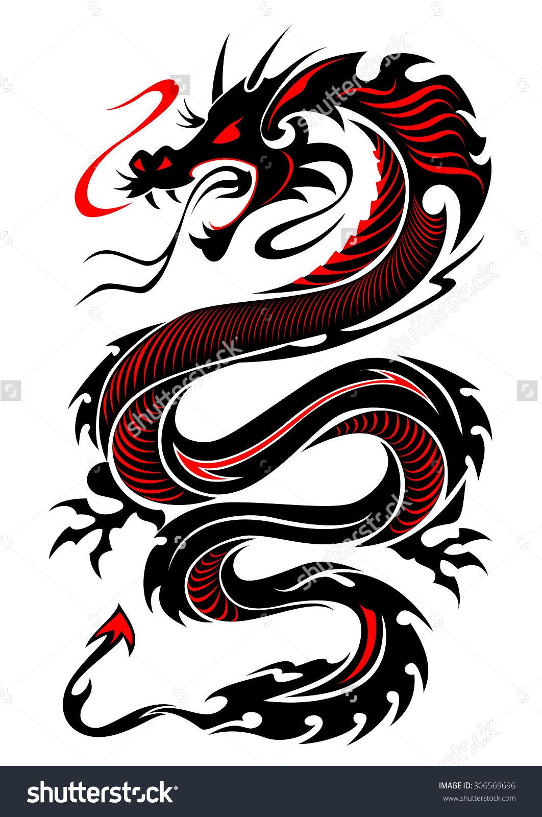 1062x1600 Flaming Tribal Dragon Tattoo Vector Illustration In Black And Red