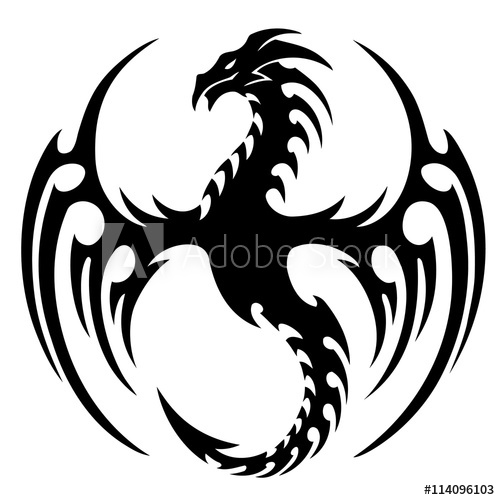 500x500 Vector Illustration, Tribal Dragon Tattoo Design, Black And White