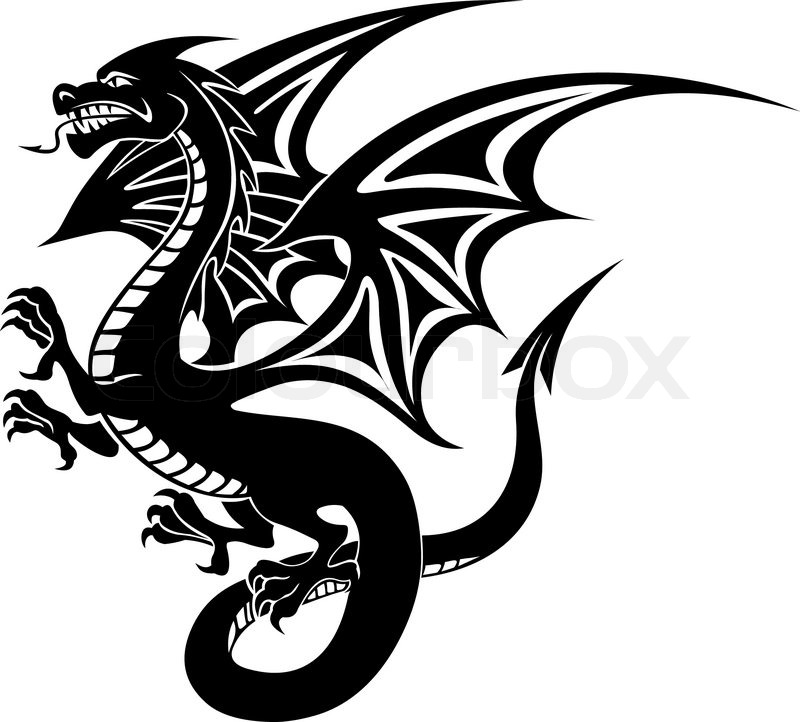 800x722 Black Danger Dragon Tattoo Isolated On White Background. Vector