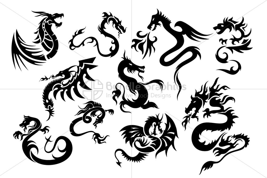 1023x681 Royalty Free Black Dragons Vector Set Vecras