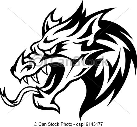 450x417 Danger Dragon Head For Tattoo. Vector Illustration.