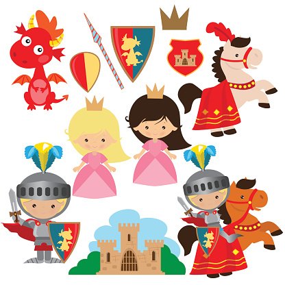 416x416 Knight, Princess And Dragon Vector Illustration Stock Vectors