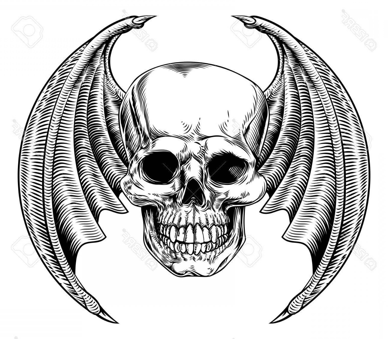 1560x1362 Photostock Vector A Winged Skull Bat Or Dragon Wings In A Vintage