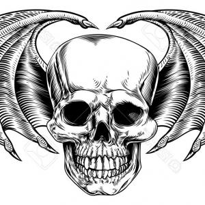 300x300 Photostock Vector A Winged Skull Drawing With Bat Or Dragon Wings