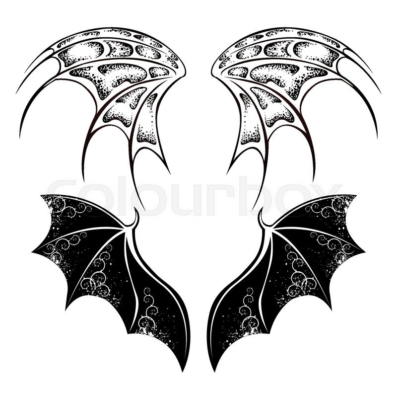 800x793 Set Of Monochrome, Isolated, Black, Dragon Wings, Painted In