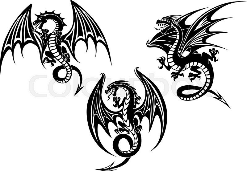 800x555 Silhouettes Of Black Dragon With Outstretched Wings And Curved