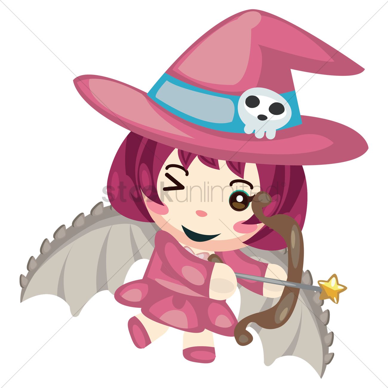 1300x1300 Witch With Wand And Dragon Wings Vector Image