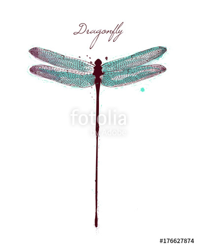 400x500 Watercolor Drawing Dragonfly. Vector Greeting Background With